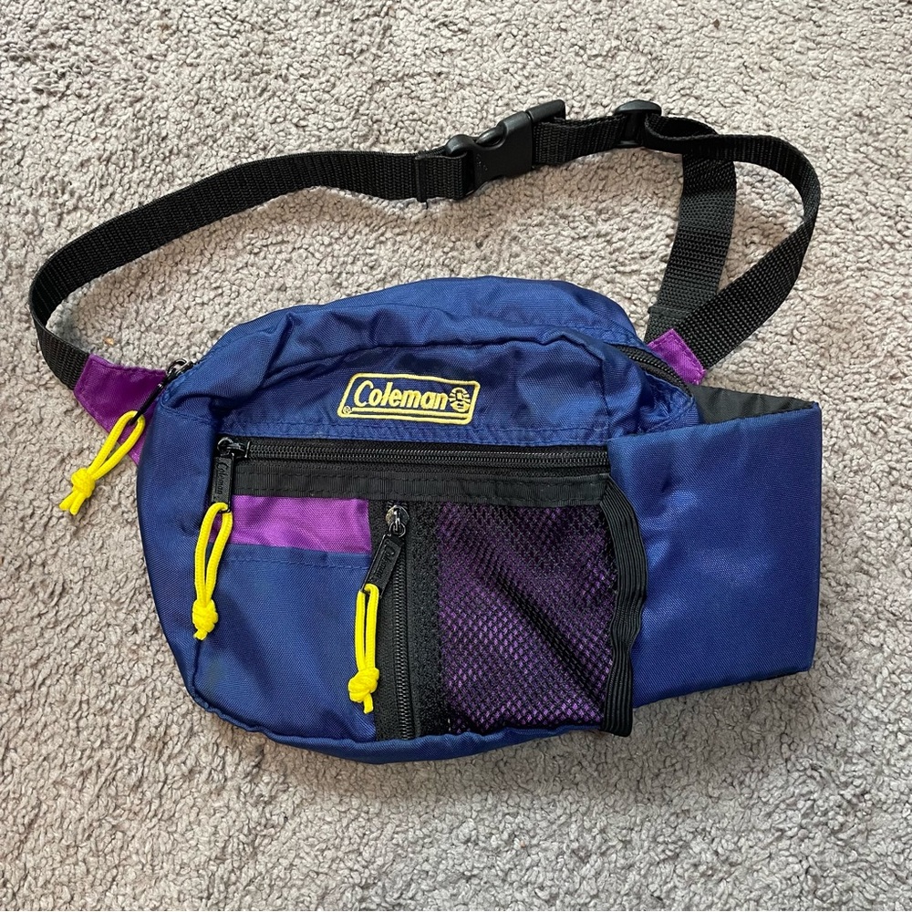 Coleman Navy Blue and Purple Waist Pack with Yellow Accents
